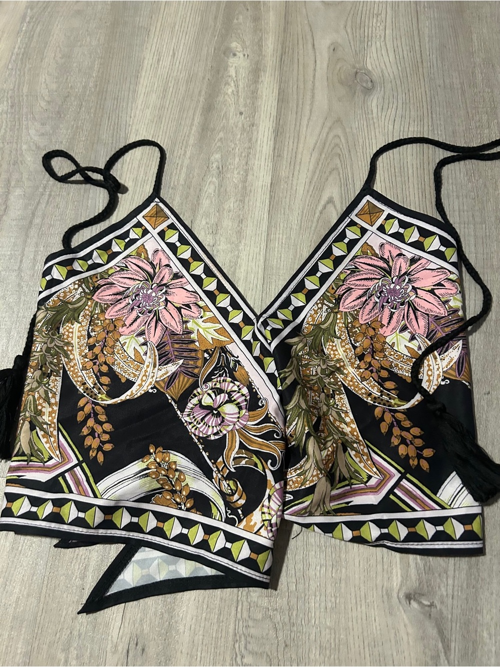 Floral V-Neck Crop Cami Top in Black and Pink